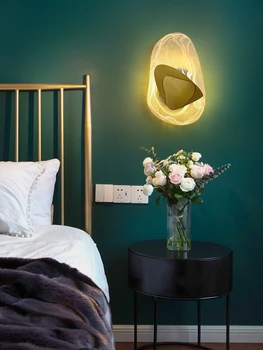 Лесен стенен монтаж лампа в стил постмодерното на фона на дневна, Кабинет творческа личност, Дизайнерска стая за проби, Детска спалня, Нощно шкафче