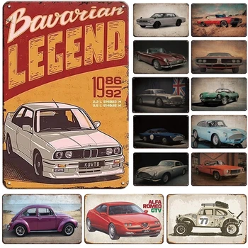 Плакати с състезателни автомобили, стикери за стена - Ретро автомобил, Метална лидице табели, ретро-лидице рисуване, домашен декор за вашия гараж и бар