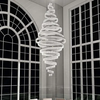 Съвременно пръстен, луксозно стълбище, Кристален led полилей за хол, входно антре, Голям подвесное осветление Cristal, Хромирана дълга вътрешна лампа