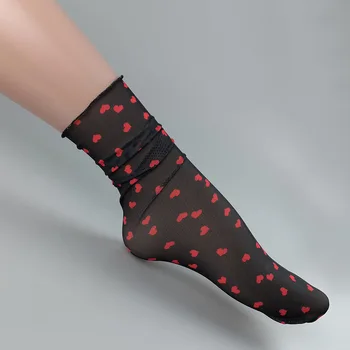 BKLD Дамски Летни Прозрачни Красиви Черни Чорапи, Новост 2020, Мода, Нов Стил, Мрежести Сладък Дамски Чорапи с принтом във формата на сърце, Реколта Прозрачни Сладък Дамски Чорапи