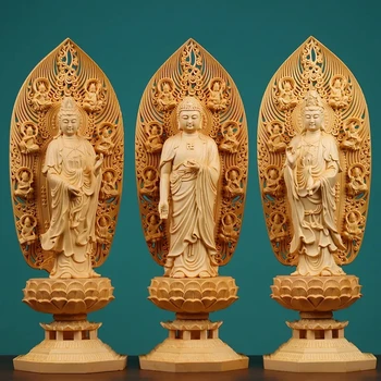 Дърворезба Гуаньинь, Статуя на Буда Татхагаты Голям размер От Масивна Дървесина Китайска статуетка на Буда Начална Дневна Статуя на Фън Шуй 43см