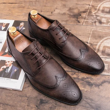 Пролетно мъжки обувки на италианската марка, кафяви лоферы, мъжки черни кожени обувки, мъжки бизнес сватбени обувки, ежедневни обувки, броги