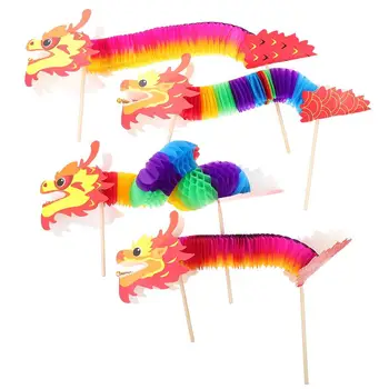 4 Комплекта-Работи От Хартия Dragon Занаятите Material Китайската Нова Година САМ Dragon Декор на Китайски Танц на Дракона Триизмерен Цвете