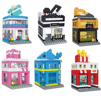 Градска мини архитектура, модел с изглед към улицата, Строителни блокове, Креативен магазин за дрехи, Сладкарница, 3D модел на Тухли, детска играчка за сглобяване