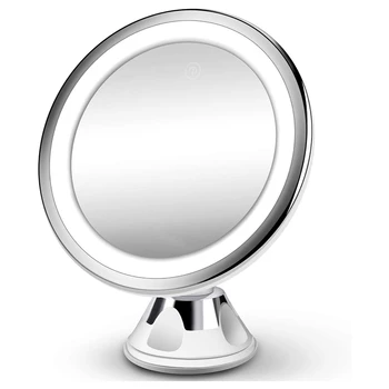 10-Кратно Увеличително Огледало за грим с Подсветка - Актуализирано Тоалетно Огледало с 3 Цветя и 28 led Крушки, HD-Управление на натискането на един бутон
