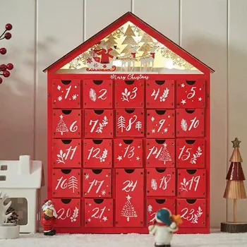 24-Дневен Червен Коледен Календар за обратно Броене Със Светлина, Персонализирани Декоративни Изделия, За Жени, Мъже, Деца