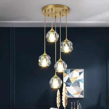 Напълно бронзова лампа, луксозна трапезария в скандинавски стил, Трапезария лампа с три глави, модерна минималистичная кристален лампа, изчистен творчески единична
