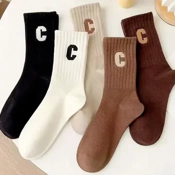 Чорапи със средна дължина, 5ШТ, есен/зима, женски сладки универсални Бели Студентски чорапи в корейски стил, абсорбиращи потта, Сладки чорапи Kawaii на Едро