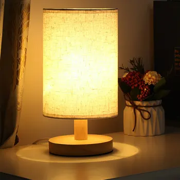 Настолна лампа USB, дървени нощна лампа, защита за очите, нощна лампа с цилиндрическим абажуром, топло бяла настолна лампа за дома