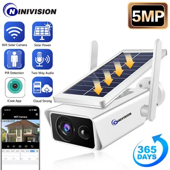 5-Мегапикселова слънчева камера, Wifi Външно безжично хранене Двупосочна аудио Наблюдение за нощно виждане Защита на сигурността на ВИДЕОНАБЛЮДЕНИЕ PIR IP камера