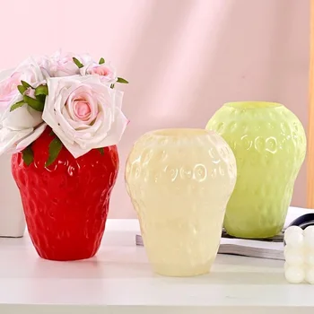 1 бр. Сладки, украса за работния плот, стъклена ваза, контейнер за цветя аранжировки, ваза за цветя във формата на ягоди, творчески декор за дома