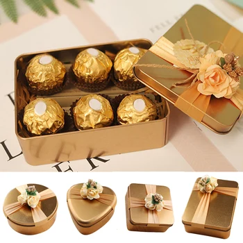 Метална Мини-метална кутия за съхранение, декор за парти, Калай, подарък за Свети Валентин, Сватбени Кутии шоколадови бонбони с флорална декорация, опаковане