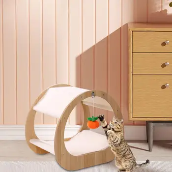 Защитно поставка за драскотина с лъжичка Интерактивни играчки на Котката къща за малки, средни и големи котки, стайни котки, коте, заек