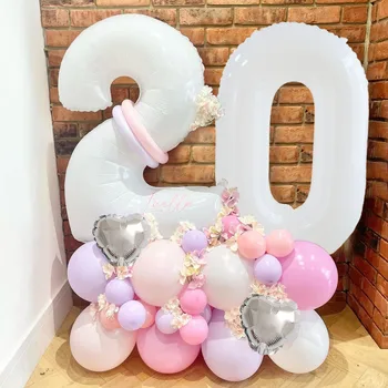 32-инчов Бели Номера Балон Венец Арка Комплект Тестени изделия Розово Лилаво Сребърен Балон във Формата На Сърце Рожден Ден на Бебе Душ Декор За Сватбени Партита