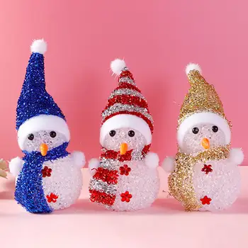 Снежен човек от планински кристал с цветна шапка, лека нощ, Коледни подаръци, декорации