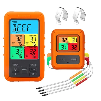 Цифров термометър за месо, барбекю за фурна Thermomet с таймер, 4 сензора, Аларма температура, Кухненски термометър