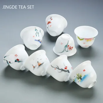 Елегантна Бяла порцеланова Чаена чаша с ръчно изрисувани цветя, Керамични Чаена чаша Lotus Master Cup, Китайски Чай, Домашна Чаена чаша, Чаша за вино