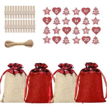 24шт Дантела Коледни Подаръчни Торбички за Многократна употреба Бижута, Чанти Занаят Подаръчни Опаковки за Сватбени Подаръци Парти САМ Занаятите