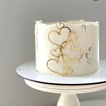 1БР Златна Любов Сватбена Торта Topper Златно Сърце Форма Акрилни Торта Topper за Годишнината от Сватбата Рожден Ден Украси Тортата