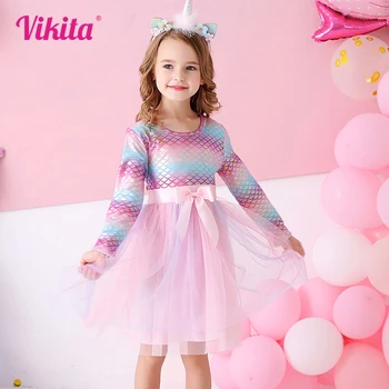 VIKITA Kids, рокля на принцеса за момичета, рокля-пакетче с лък за момичета, детски премяна за деца, Детски памучни дрехи