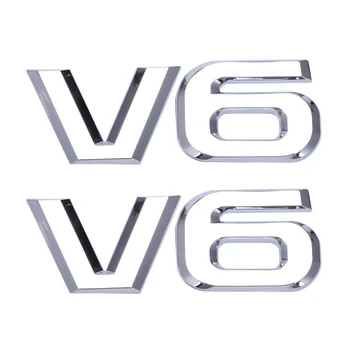 2X сребрист метален V6, стикер, автомобилна икона /емблема