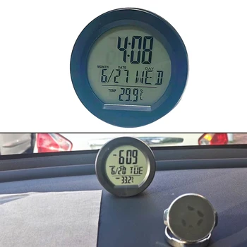 1 БР Универсални кръгли автомобилни Часовник Черен LCD дигитален авто led, Измерване на напрежение 12 В Часовник Термометър Аксесоари за автомобилна електроника