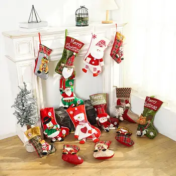 1бр Коледен пакет за бонбони Голям капацитет Подарък Чорап Весела Дългокраката Кукла Снежен Декор Детско Коледа