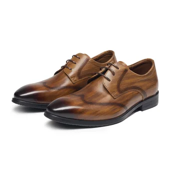 Броги от естествена кожа, мъжки обувки на платформа, модни кафява Ежедневни Бизнес кожени обувки, мъжки луксозни булчински обувки Chaussure Homme