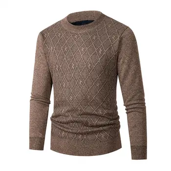 Мъжки долна риза премиум-клас, дебел пуловер с кръгло деколте, обикновен зимен пуловер с дълъг ръкав, незаменим за есен-зима