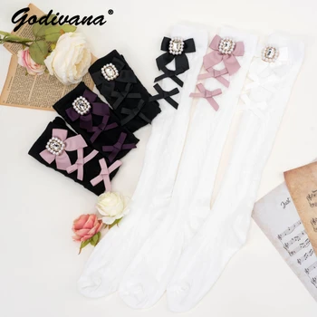 Японски чорапи за масово производство с квадратна ромбовидным розов нос, чорапи с дължина до средата на прасците, есенно-зимни чорапи JK Sweet