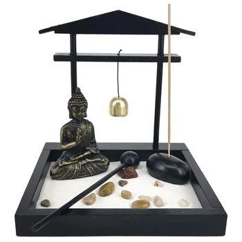 Статуя на Буда в дзен-градина с пясък за работния плот, мини-комплект за пясък в дзен-градината за домашния офис