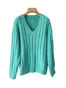 Вязаный пуловер с V-образно деколте модерен индивидуален лесно универсален 2024 есен и зима нов 1120