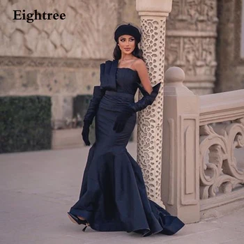 Eightree Тъмно сини рокли за бала Русалка Петно Елегантна Дълга вечерна рокля без презрамки Саудитска Арабия Рокли за официални събития 2023