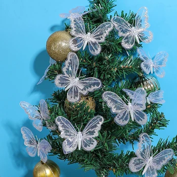 12шт Коледно дърво Пеперуда Клип на Коледна Елха Висулка Пеперуда Клип на Коледна украса за дома Навидад Украса на Коледната елха