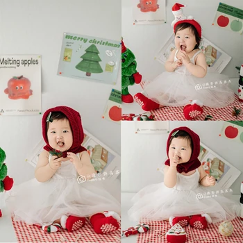 Реквизит за снимки на новородени, Коледен комплект бяла рокля, Скъпа кукла, Коледно дърво, Тематичен комплект за студийната стрелба, реквизит за снимки Fotografia