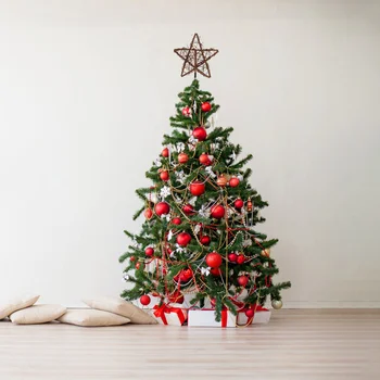 Коледна звезда от ратан Върхът на дървото с пружинна опора за Декорация за Коледната елха Имитация венец за дома