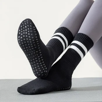 Чорапи за йога, дамски модни шарени памучни чорапи дишащи за танци в помещението, Професионални силиконови нескользящие чорапи за пилатес