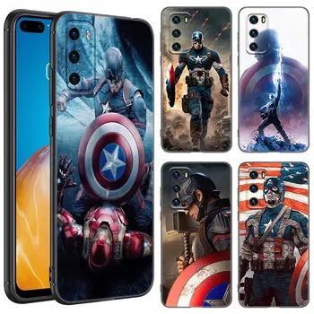 Marvel Капитан Америка Черен Силиконов Калъф За Телефон Huawei P10 P20 P30 P40 Lite P50 P60 Art P50E P Smart Z 2018 2020 2021 Pro
