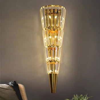 FKL Модерни led Луксозни кристални стенни лампи Gold Home, стенни осветителни тела за хол, спалня, декор за телевизор, стенни аплици