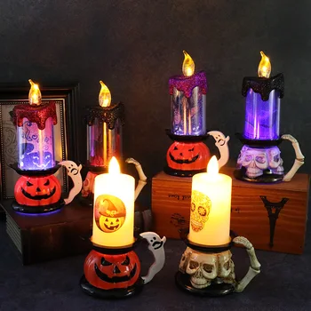 2 елемента led свещи на Хелоуин, свещ с виртуален скелет Лампкина, Електрически led свещи за украса на парти за Хелоуин, Хелоуин 2023