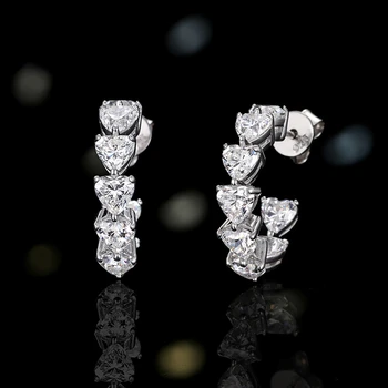 Блестящи сребърни обеци U S925 във формата на сърце с высокоуглеродистым диамантен пръстен и скъпоценния камък, изящни бижута за жени в подарък