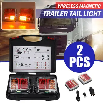 2 елемента Безжичен Магнитен led задна светлина камион, заден светлинен сигнал ремарке, предупредителен стоп-сигнал за каравани, кемперов, камиони RV