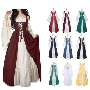 Плюс размера на Средновековна рокля Женски Ренессансное Готическа Дълго Макси Ретро Vestido Викторианска бална рокля с шнур Paty комплект от две части на S-5XL