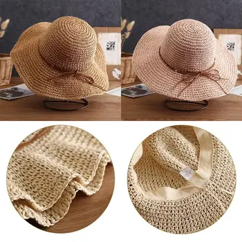 Сгъваема дамска шапка със защита от ултравиолетови лъчи за дама, солнцезащитная шапка лятна шапка, сламена шапка от лико, плажна шапка