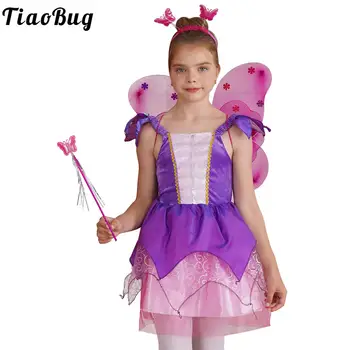 Костюм на фея на Хелоуин за момичета, Диференцирани сетчатое рокля с крила на пеперуда, панделка за коса, четка, пръчка за cosplay