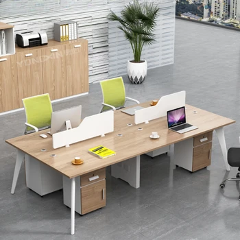 Офис мебели за персонала, офис бюро и параван за столове, 6 души, 4 човека, проста и модерна.