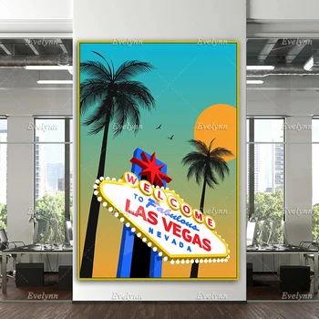 Плакат на Лас Вегас, Стенно изкуство Лас Вегас, Принт за пътуване в Лас Вегас, Ретро-принт за пътуване, Стенно изкуство за пътуване, Уникален подарък на платното за домашен декор