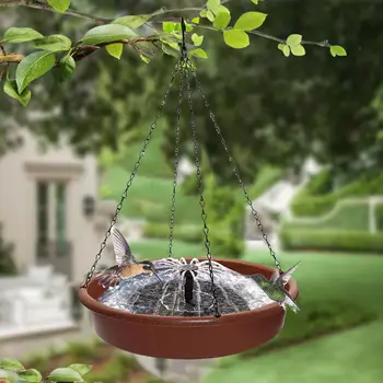 Питатель чешма за вода за къпане на птиците на слънчевата енергия, градинска ясла за птици, декоративен фонтан за къпане на птиците