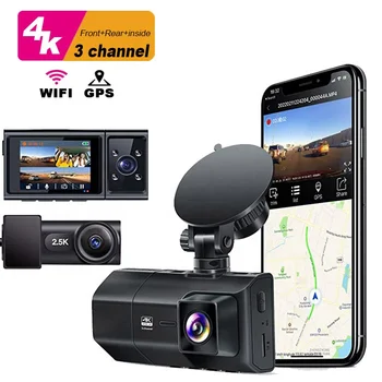видеорекордер 4k един dashcam автомобилен видеорекордер wifi gps 3-канален видеорекордер отпред и отзад рамките на 3-обективен 4k wifi 3-лентов видеорекордер