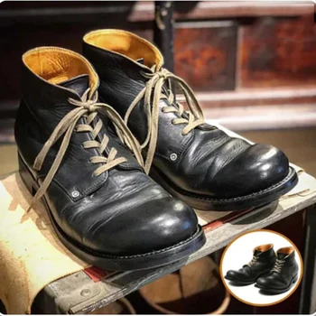 Мъжки реколта обувки Martin голям размер, здрави и удобни обувки Martin в ретро стил, водоустойчив обувки от изкуствена кожа с ниско берцем
